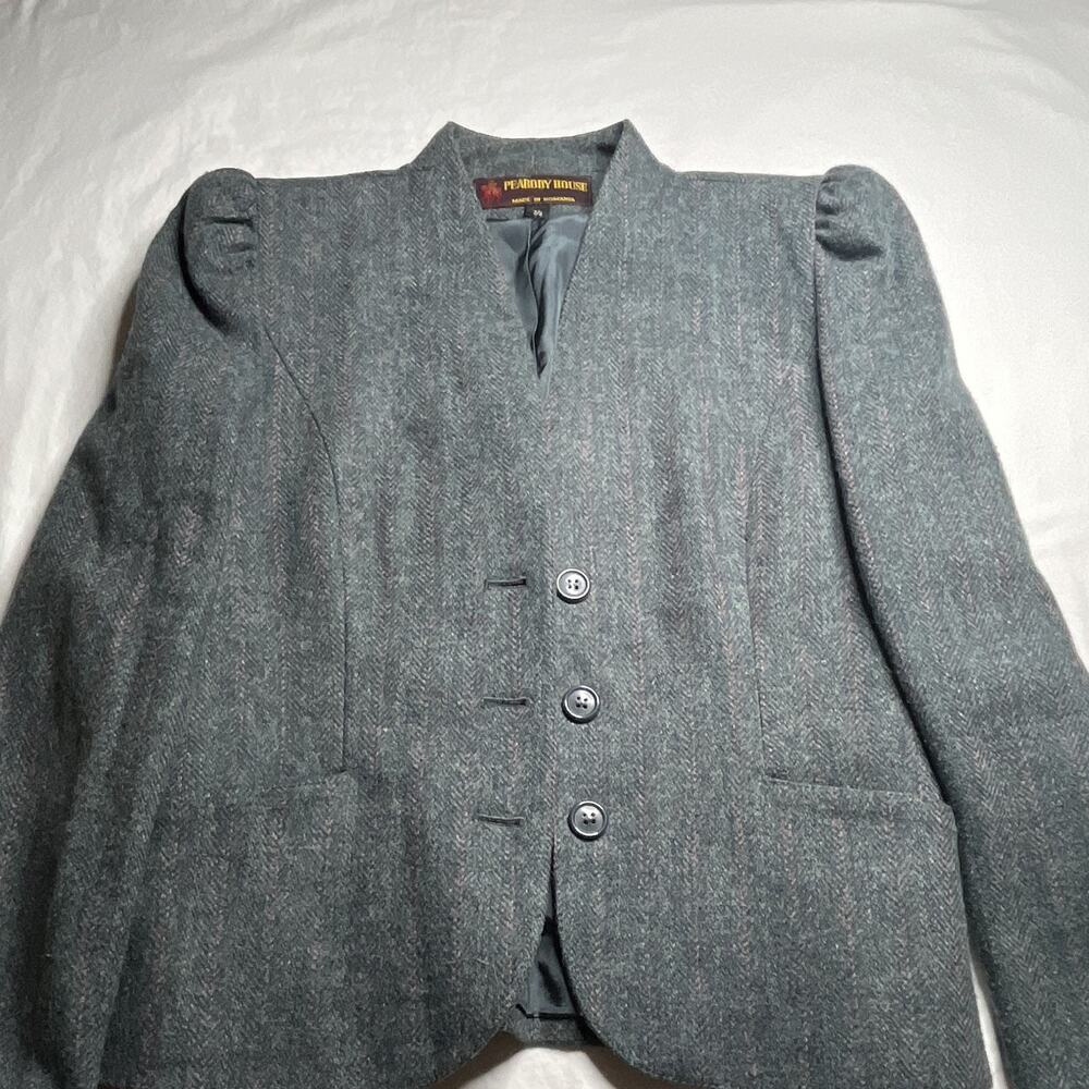 Peabody House Women’s Gray Herringbone Blazer Jacket Button Front Lined S